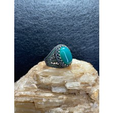 Asteria Jewelry 925 Ayar Gümüş Erkek Yüzüğü - Zarif Yeşil Akik Taşı Süslemeli