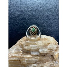 Asteria Jewelry 925 Ayar Gümüş Erkek Yüzüğü - Zarif Yeşil Akik Taşı Süslemeli