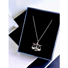 Alaja Silver Terazi Sembolü Taşlı Tasarım 925 Ayar Gümüş Kolye