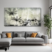 Gaagart Panoramik Kanvas Duvar Tablosu Gri Yeşil Soyut Çiçek Dizaynı