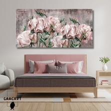 Gaagart Panoramik Kanvas Duvar Tablosu Yeşil Yapraklı Pembe Çiçekler