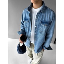 Erkek Önü Cepli Premium Denim Gömlek Lacivert