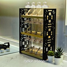 Tekir Store 12 Li Baharatlık Takımı Ahşap Siyah Baharatlı Standı 12 Li Mika Vakum Kapak Ahşap Kaşıklı