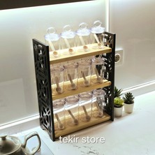 Tekir Store 12 Li Baharatlık Takımı Ahşap Siyah Baharatlı Standı 12 Li Mika Vakum Kapak Ahşap Kaşıklı