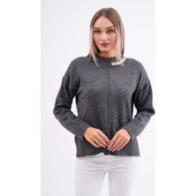 Kadın Yaka Deniz Kabuk Detaylı Triko Örme Kazak 245184 -