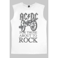 Rock&Roll Top Rock Acdc Beyaz Kesik Kol / Kolsuz Erkek Tişört