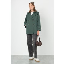 Kısa Kruvaze Trençkot Zümrüt