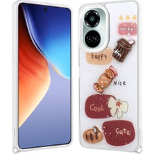 noktaks - Tecno Camon 19 Pro - Kılıf Parlayan Simli Kabartma Figürlü Cevze Kapak - Beyaz