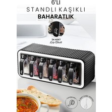 6 Lı Standlı Kendinden Yapışkanlı Kapaklı Kaşıklı Baharatlık Takımı - Kulplu Baharatlık Standı