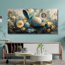 Gaagart Panoramik Kanvas Duvar Tablosu Modern Mavi Yapraklı Çiçek