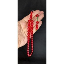 Anemore Collection Çubuk Kehribar Tesbih Küre Kesim Kırmızı Renk T-416