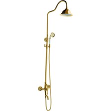 Fause Rustik Kolonlu Bataryalı Tepe Duş Seti Vintage Gold Altın KDS100-G