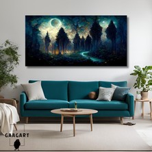 Gaagart Panoramik Kanvas Duvar Tablosu Karanlık Orman ve Dolunay