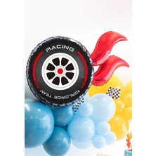 Pekshop Alevli yarış araba lastiği folyo balon seti yarış araba tekerleği yarış temalı balon seti