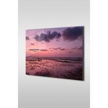 Glaszen Pembe Günbatımında Deniz Manzara Yatay Cam Tablo