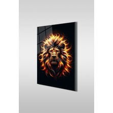 Glaszen Ihtişamlı Aslan Portre Modern Dikey Cam Tablo