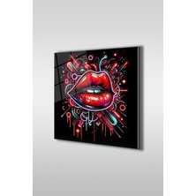 Glaszen Dudak Graffiti Kare Cam Tablo