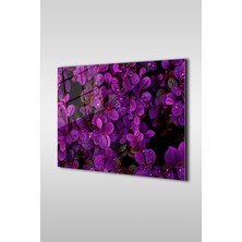Glaszen Mor Çiçekler Yakın Çekim Dekoratif Yatay Cam Tablo