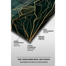 Glaszen Yeşil Gece Altın Çizgiler Dağ Manzarası Dekoratif Yatay Cam Tablo