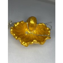 Love Candle Dekor Parlak Altın Istiridye Takı Tabağı, Deniz Kabuğu Sunumluk, Istiridye Dekoratif Obje, Altın Istiridye