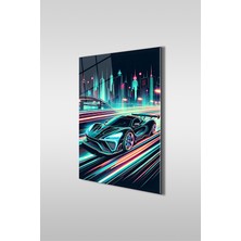 Glaszen Spor Yarış Arabası Illustrasyon Dikey Cam Tablo