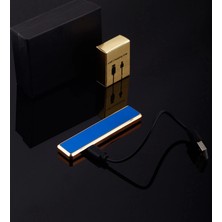 Lisinya Şık Görünümlü USB Şarjlı Rezistanslı Ince Slim Metal Çakmak (Mavi)