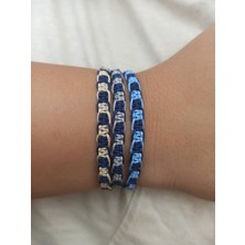 Lacivert Ipli Çift Renk Unisex Örgü Makrome Bileklik, Suya Dayanıklı Sporcu Bilekliği, Hediyelik Bileklik