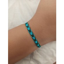 Koyu Yeşil Ipli El Örgüsü Çift Renkli Unisex Makrome Bileklik, Suya Dayanıklı Sporcu Bilekliği, Hediyelik Bileklik