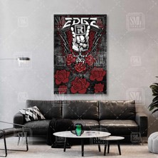 SML Tablo Edge Black Metal Grubu Rock Müzik Kuru Kafa ve Kırmızı Güller Dikey Kanvas Tablo