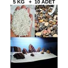 Akvaryum Kumu Beyaz Dolamit 5 kg Kum 10 Adet Renkli Dere Taşı ( 3-5 cm )