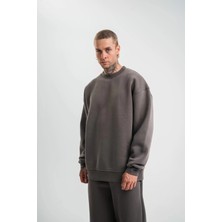 Tarz Yeri Uzun Kol Bisiklet Yaka Basic Sweatshirt - Füme