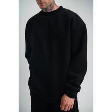 Tarz Yeri Uzun Kol Bisiklet Yaka Basic Sweatshirt - Siyah