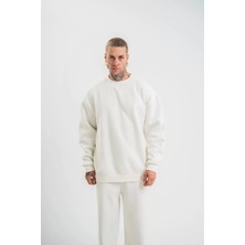 Tarz Yeri Uzun Kol Bisiklet Yaka Basic Sweatshirt - Beyaz