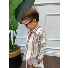 Keten Gömlek Beyaz Kırmızı ve Yeşil Çizgili Çocuk ve Bebek Giyim Hediyelik