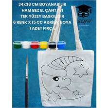 Seyfi Kırtasiye 34X38 cm Boyanabilir  Ham Bez El Çantası  Tek Yüzey Baskılıdır 6 Renk x 15 cc Akrilik Boya 1 Fırça