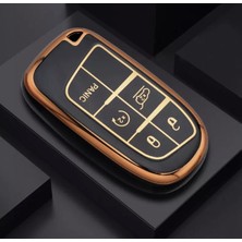 Gma Keys Lüx Fiat Egea Cross Uyumlu  500X 500L 5 Buton Nano Anahtar Kılıfı Siyah Gold Altın Renk