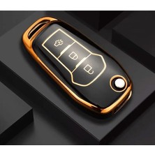 Gma Keys Lüx Ford Fiesta Ecosport Focus 4 Mondeo Ranger 3 Buton Sustalı Nano Anahtar Kılıfı Siyah Gold Renk