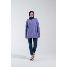 Plistre 2225_OVERSIZE Bisiklet Yakalı Lavanta Sweatshirt.