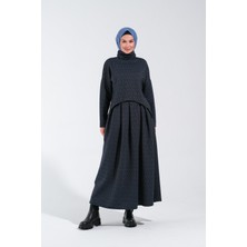 Plistre 2248_YÜKSEK Yakalı Geniş Fit Bluz ve Etek Takımı