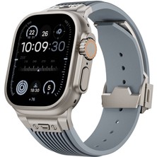 noktaks - Apple Watch 7 45mm - Kordon Spor Görünümlü Silikon Kordon KRD-113 - Gri