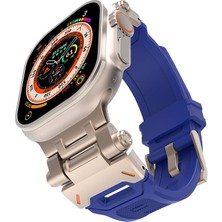noktaks - ​​​Apple Watch 44mm - Kordon Metal Başlıklı Silikon Kordon - KRD-108 - Starlight-Mavi - T31534
