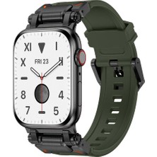 ekılıf - ​​​Apple Watch 44mm - Kordon Titanyum Metal Başlıklı Silikon Kordon - KRD-101 - Siyah-Yeşil - T30720
