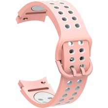 noktaks - Samsung Watch 4 Classic 42mm 20mm - Kordon Silikon Strap Kayış - KRD-02 - Pembe-Beyaz - T23166