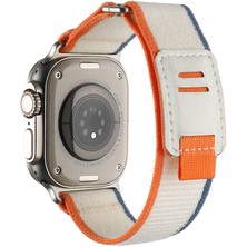 kilifone - ​​​Apple Watch Ultra 49mm - Kordon Hasır Strap Kayış Kordon - KRD-106 - Beyaz-Turuncu - T31951