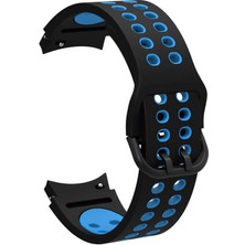 noktaks - Samsung Watch 4 Classic 42mm 20mm - Kordon Silikon Strap Kayış - KRD-02 - Siyah-Mavi - T23166