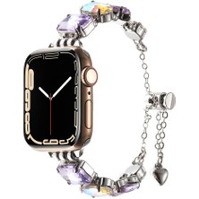 ekılıf - ​​​Apple Watch 40mm - Kordon Renkli Taş Tasarımlı Kordon - KRD-115 - Lila - T32247