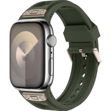 ekılıf - ​​​Apple Watch 42mm - Kordon Delikli Metal Süslemeli Desenli Silikon Kordon - KRD-117 - Titanyum-Yeşil - T32807