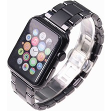 ekılıf - ​​​Apple Watch 44mm - Kordon Mat Seramik Metal Kordon - Parlak Siyah - T13675