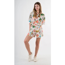 Kadın Çok Renkli Kısa Kollu Crop Gömlek HZL24S-YY299