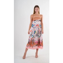 Kadın Çok Renkli Ip Askılı Astarsız Uzun Elbise HZL24S-YY276